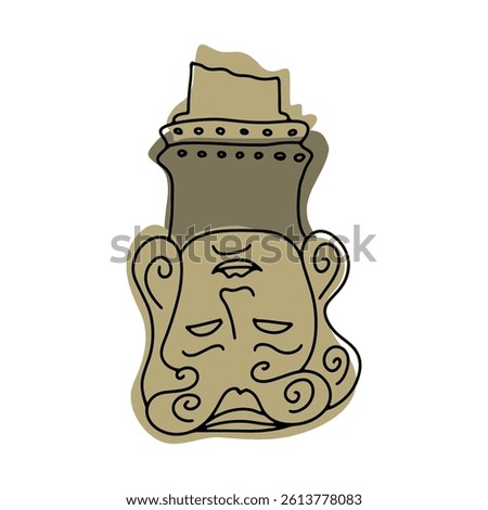 Madiza Gorgon column base in a Byzantine underground water reservoir in Istanbul. Popular tourist attraction site in Turkey. Linear sketch hand drawn vector illustration.