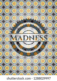 Madness arabic badge background. Arabesque decoration.