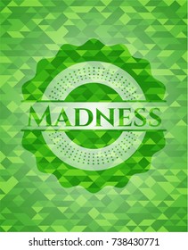 Madness green emblem with triangle mosaic background