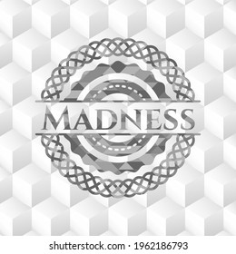 Madness grey emblem with cube white background. 