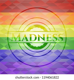 Madness on mosaic background with the colors of the LGBT flag