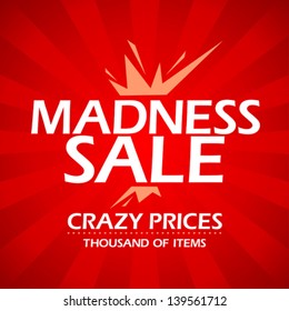 Madness sale banner, crazy prices vector poster