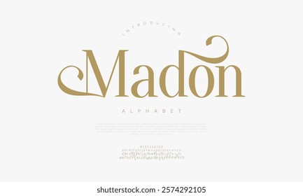 Madon typography beauty fashion elegant minimalist serif italic fonts decorative wedding vintage retro logos. Minimal luxury font alphabet logo. Vector illustration