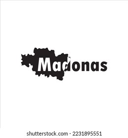 Madonas map and black lettering design on white background