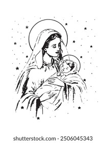 Madonna and Child Jesus Christmas Vector Catholic religious Illustration