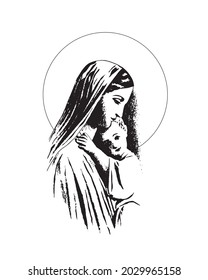 Madonna and Child Jesus Illustration Virgin Mary catholic religious vector