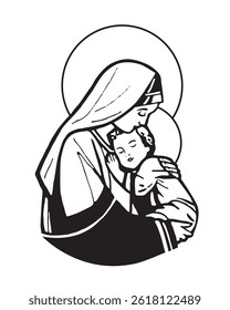 Madona e Menino Jesus vetor Virgem Maria e bebê Jesus Católico Ilustração religiosa