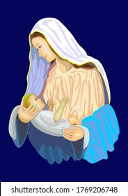 Madonna with Child, on a dark blue background