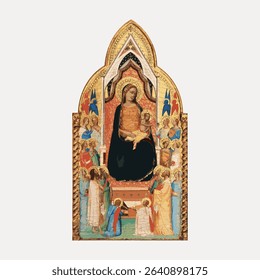 Madonna and Child with Saints and Angels illustration isolated on white, vector.