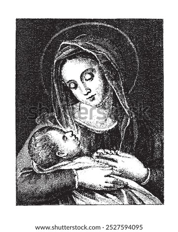 Madonna and Child vector Virgin Mary and baby Jesus Catholic religious Illustration