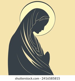 Madonna Our Lady Virgin Mary Mother of Jesus, Holy Mary, vector illustration, black on white background, printable, suitable for logo, sign, tattoo, laser cutting, sticker and other print on demand	