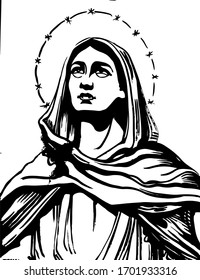 Madonna st. Mary Easter Sketch Drawing Vector 