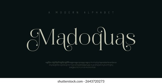 Madoquas tipografia beleza moda elegante minimalista serif italic fontes decorativo casamento vintage retro logos. Logotipo de fonte de luxo mínimo alfabeto. Ilustração vetorial
