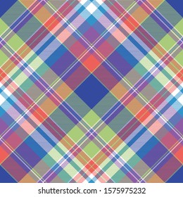 Madras color check plaid seamless pattern. Flat design. Vector illustration.