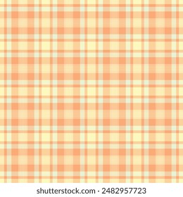 Madras fabric tartan texture, popular vector background pattern. Glen textile check seamless plaid in orange and light colors palette.