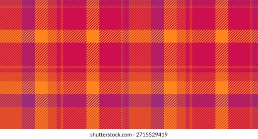 Madras tecido fundo têxtil, padrão xadrez diagonal sem costura. Art verificar vetor de textura tartan em vermelho e vívido paleta de cores tangerina.
