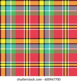 Madras fabric texture square pixel seamless pattern. Vector illustration.