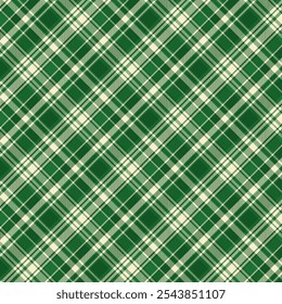 Madras pattern in green and beige.Plaid with twill weave repeat pattern for festive Christmas.Tartan seamless pattern with stripes.Vector graphic illustration background for textiles and prints.