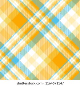 Madras plaid pattern in orange, blue and white