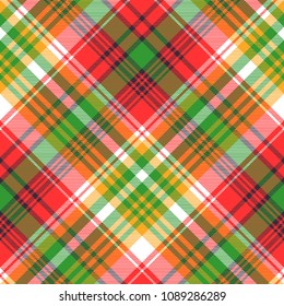 Madras plaid seamless fabric texture. Vector illustration.