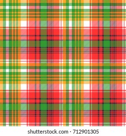 Madras plaid seamless fabric texture. Vector illustration.