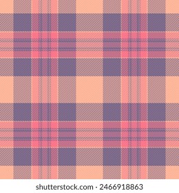 Madras textile background check, 1970s fabric pattern plaid. Structure seamless tartan vector texture in pastel and orange color.