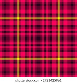 Madras vetor fundo têxtil, padrão simples tartan check. Textura de tecido alegre sem emenda em paleta de cores brilhantes e rosa.