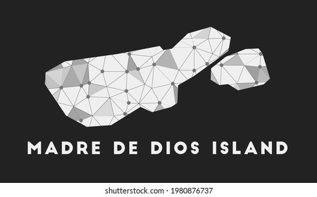 Madre de Dios Island - communication network map. Madre de Dios Island trendy geometric design on dark background. Technology, internet, network, telecommunication concept.