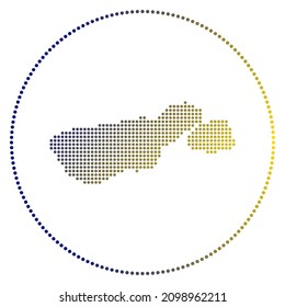 Madre de Dios Island digital badge. Dotted style map of Madre de Dios Island in circle. Tech icon with gradiented dots. Charming vector illustration.