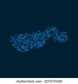 Madre de Dios Island dotted glowing map. Shape of the island with blue bright bulbs. Vector illustration.