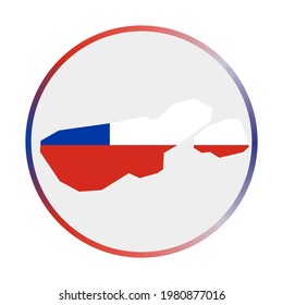 Madre de Dios Island icon. Shape of the map with Madre de Dios Island flag. Round sign with flag colors gradient ring. Superb vector illustration.