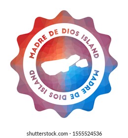 Madre de Dios Island low poly logo. Colorful gradient travel logo in geometric style. Multicolored polygonal Madre de Dios Island rounded sign with map for your infographics.