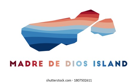 Madre de Dios Island map. Map of the island with beautiful geometric waves in red blue colors. Vivid Madre de Dios shape. Vector illustration.