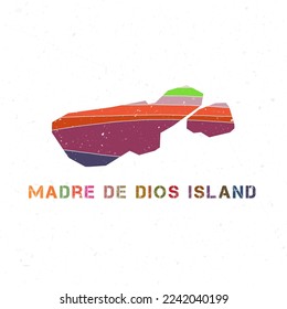 Madre de Dios Island map design. Shape of the island with beautiful geometric waves and grunge texture. Charming vector illustration.