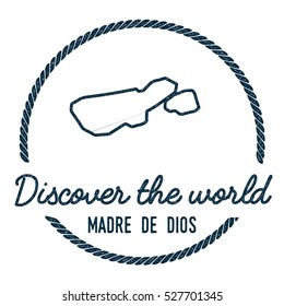 Madre de Dios Island Map Outline. Vintage Discover the World Rubber Stamp with Madre de Dios Island Map. Hipster Style Nautical Rubber Stamp, with Round Rope Border.