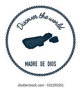 Madre de Dios Island map in vintage discover the world rubber stamp. Hipster style nautical postage Madre de Dios Island stamp, with round rope border. Madre de Dios Island map vector illustration.