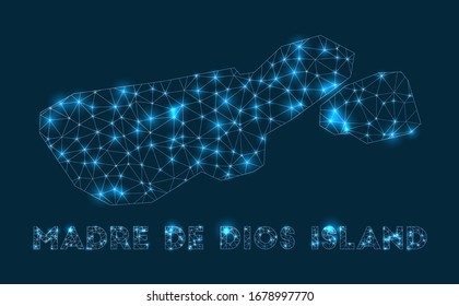 Madre de Dios Island network map. Abstract geometric map of the island. Internet connections and telecommunication design. Attractive vector illustration.