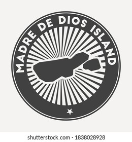 Madre de Dios Island round logo. Vintage travel badge with the circular name and map of island, vector illustration.