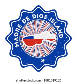 Madre de Dios Island round grunge stamp with island map and country flag. Vintage badge with circular text and stars, vector illustration.