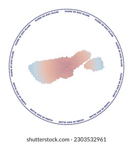 Madre de Dios Island round logo. Digital style shape of Madre de Dios Island in dotted circle with the name. Tech icon with gradiented dots. Awesome vector illustration.