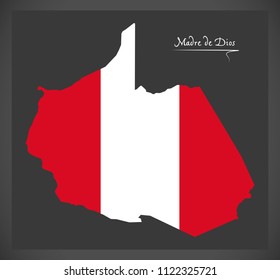 Madre de Dios map with Peruvian national flag illustration