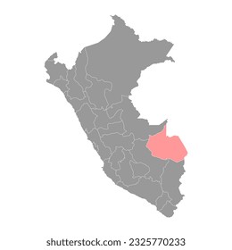 Madre de Dios map, region in Peru. Vector Illustration.