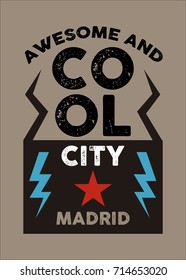 madrid awesome and cool city,t-shirt print poster vector illustration