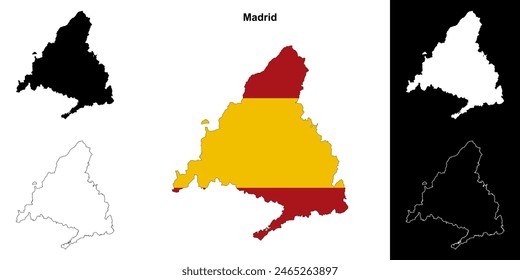 Conjunto de mapas esquemáticos en blanco de Madrid