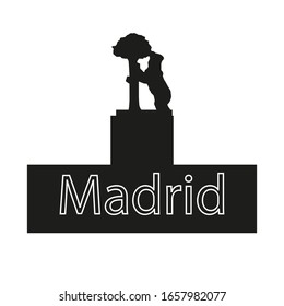 Madrid city bear and madrono statue on white background