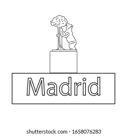 Madrid city bear and madrono statue on white background