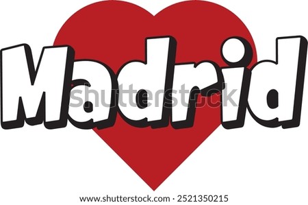 Madrid city ​​text with red heart suitable for logo or design