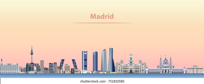 Madrid city skyline at sunrise vector illustration