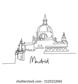 Madrid city, Spain in single continues line drawing