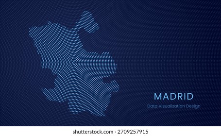 Mapa punteado estilizado de la ciudad de Madrid en el concepto moderno de visualización de tecnología de datos circular.